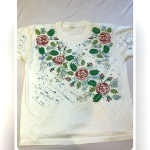 Vintage Single Stitch Womens T-shirt craft glued gems Large? ￼Shoulder Pads ￼￼ ￼